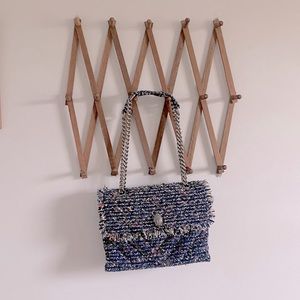 Kurt Geiger Kensington Blue Colorful Tweed Crossbody Purse Bag Fringe